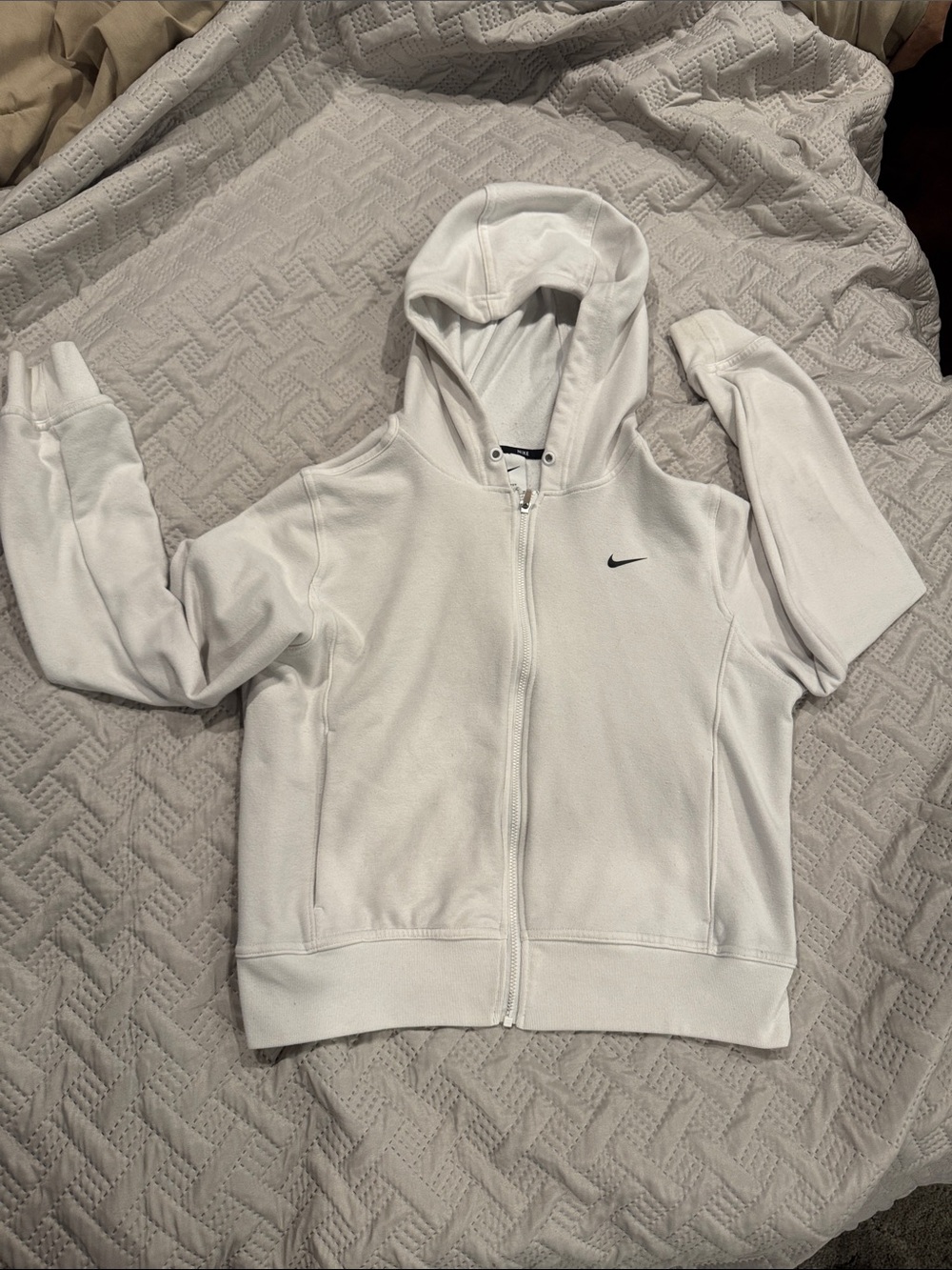 Nike White Full-Zip Hooded crop Jacket with Black Swoosh